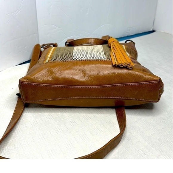 FRYE MELISSA LEATHER WOVEN STRIPED TOP HANDLE ZIP CROSSBODY SMALL TOTE BAG - Picture 7 of 12
